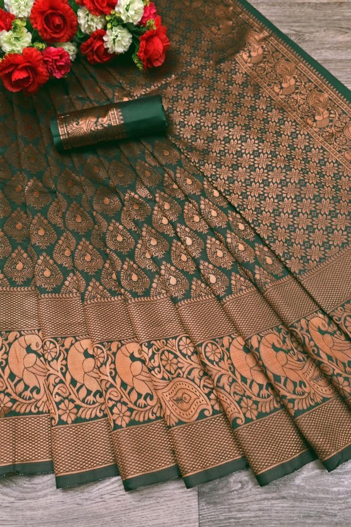 Macazo 560 Green Softy Silk Designer Sarees Catalog